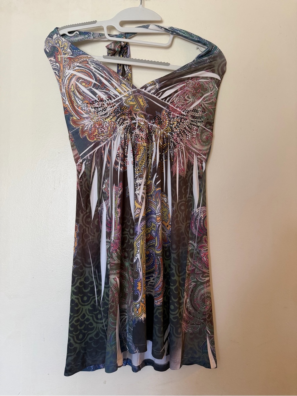 Emma Rose Paisley Halter Dress Rhinestone Embellished Size Large Made in USA